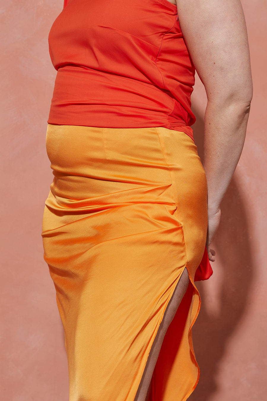 Orange Side-Slit Skirt