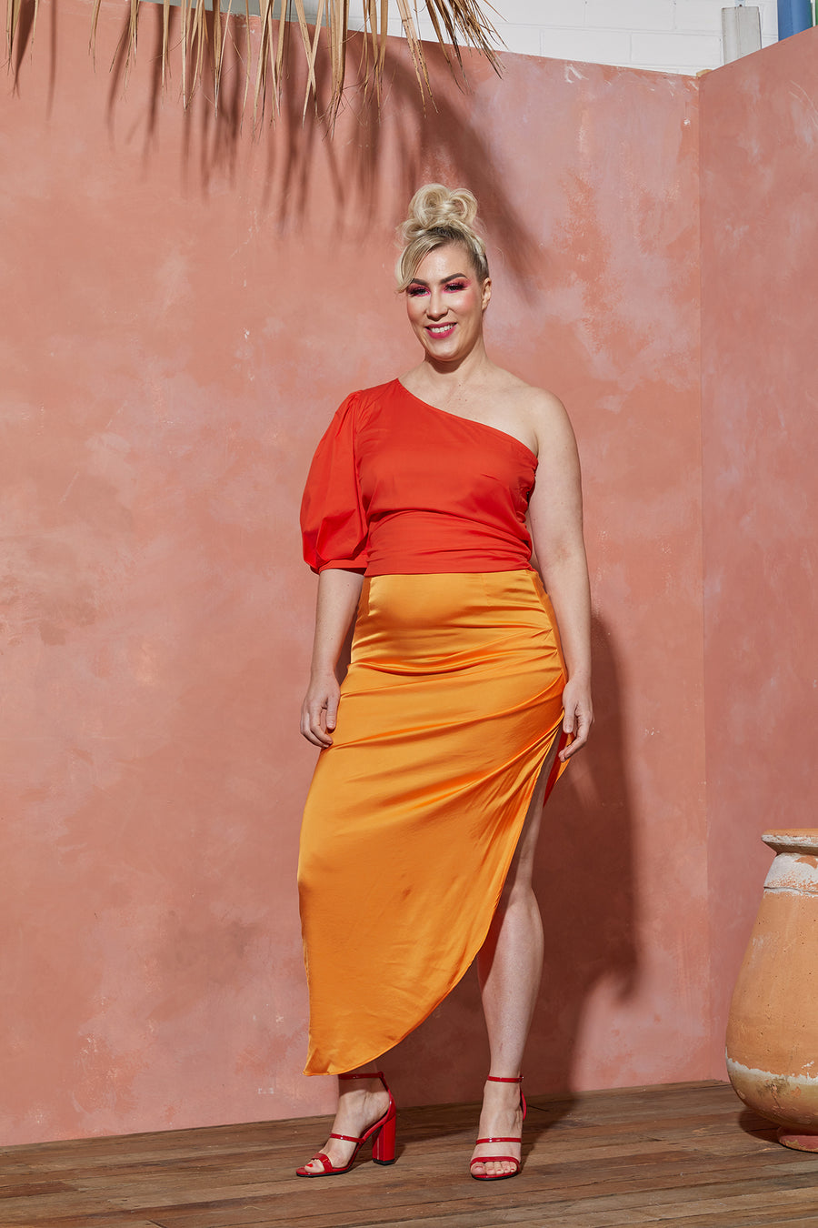Orange Side-Slit Skirt