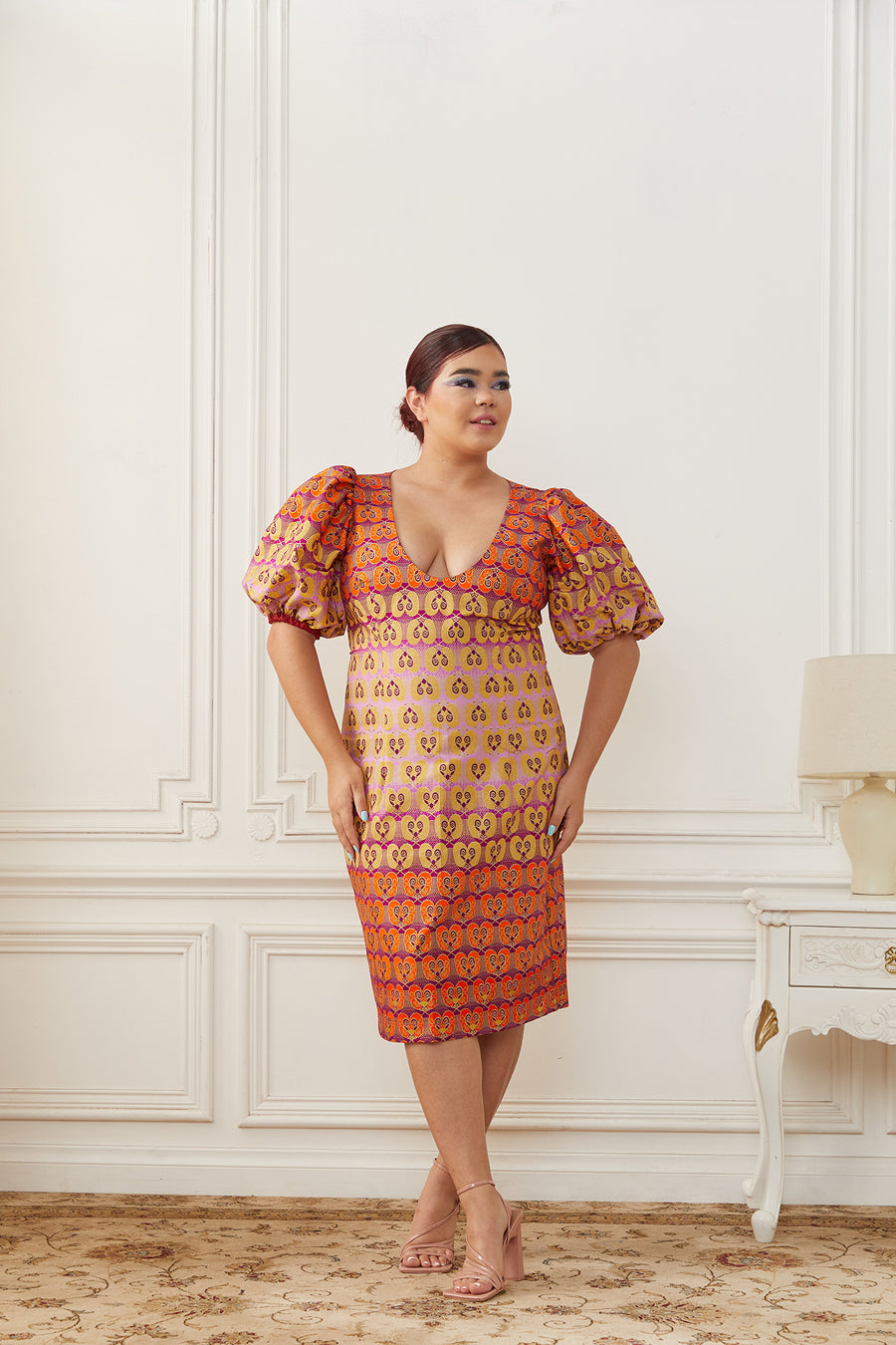 Pencil Dress with Puffy Sleeves