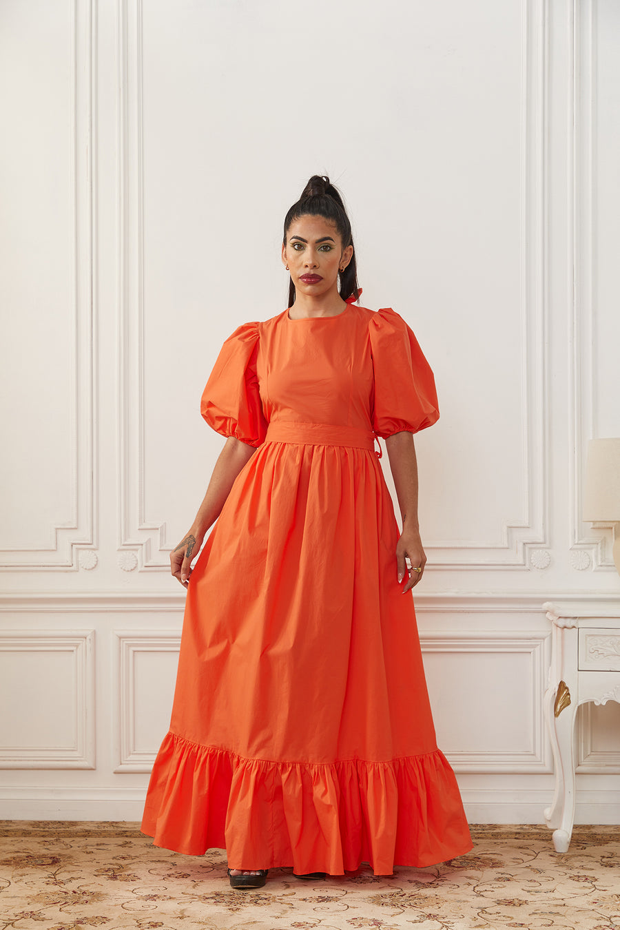 Orange Open-Back Maxi Dress