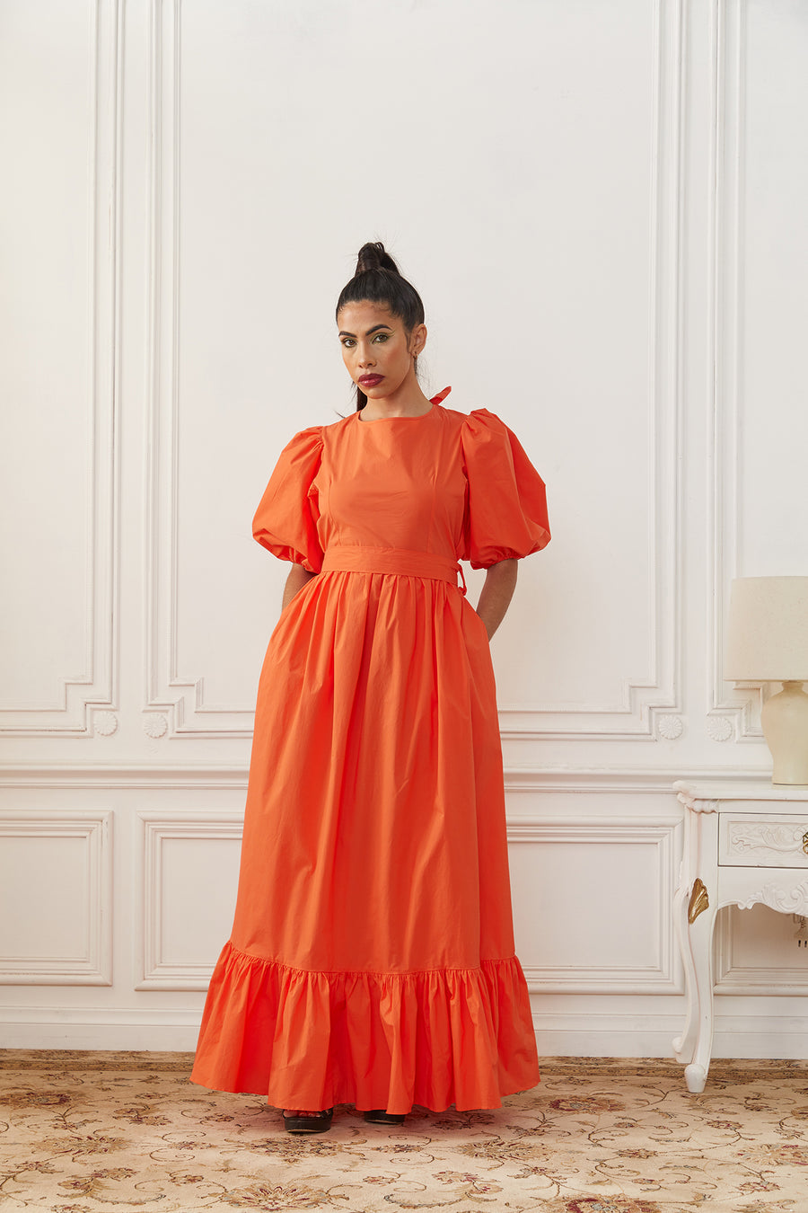 Orange Open-Back Maxi Dress