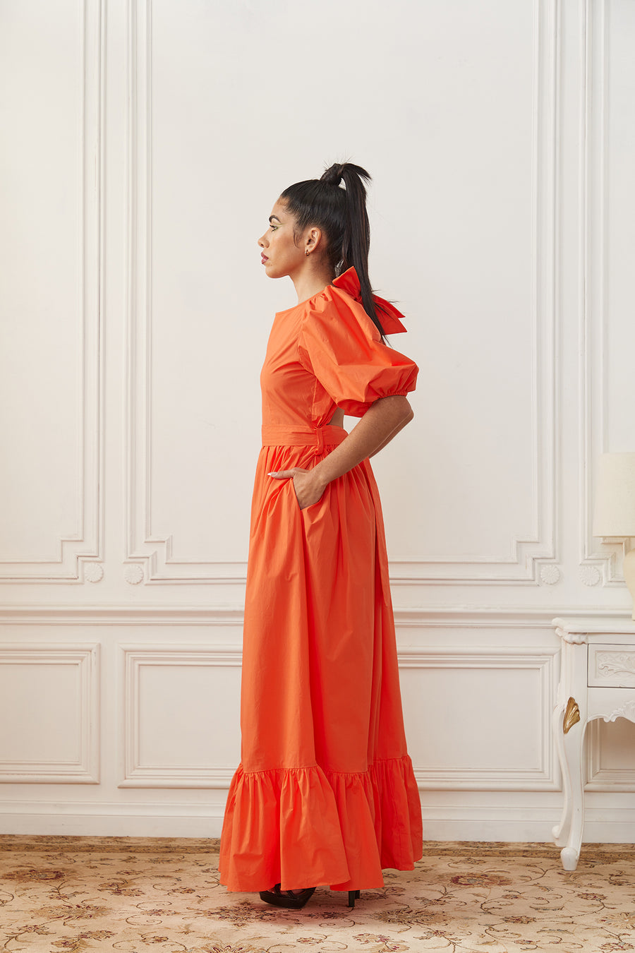 Orange Open-Back Maxi Dress