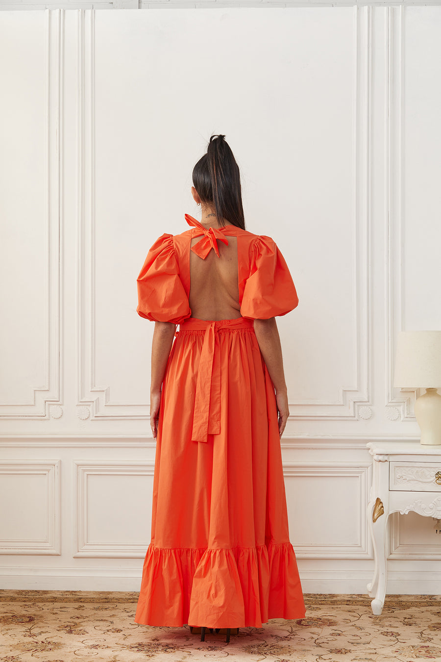 Orange Open-Back Maxi Dress