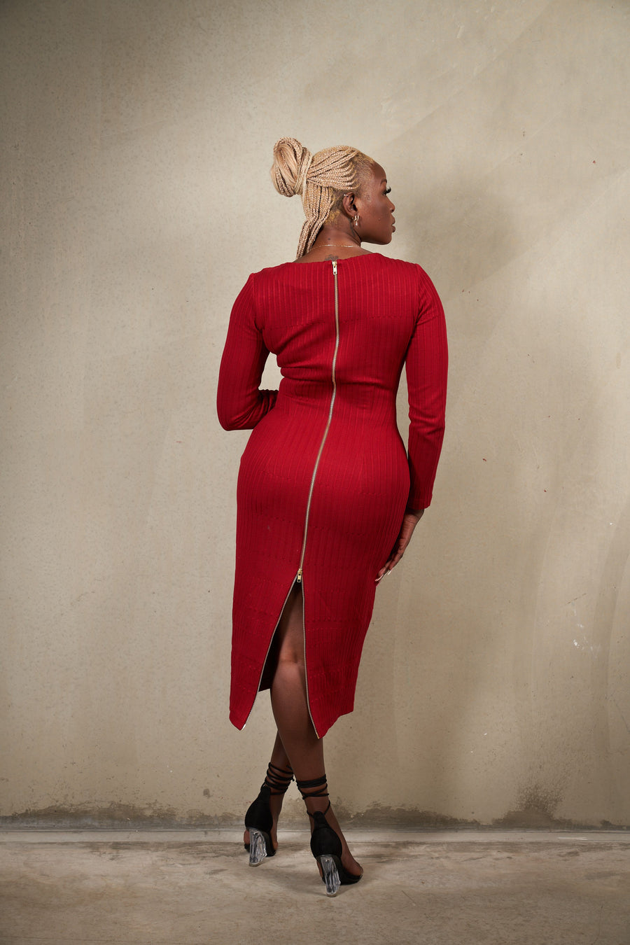 Burgundy Gold Zip Dress