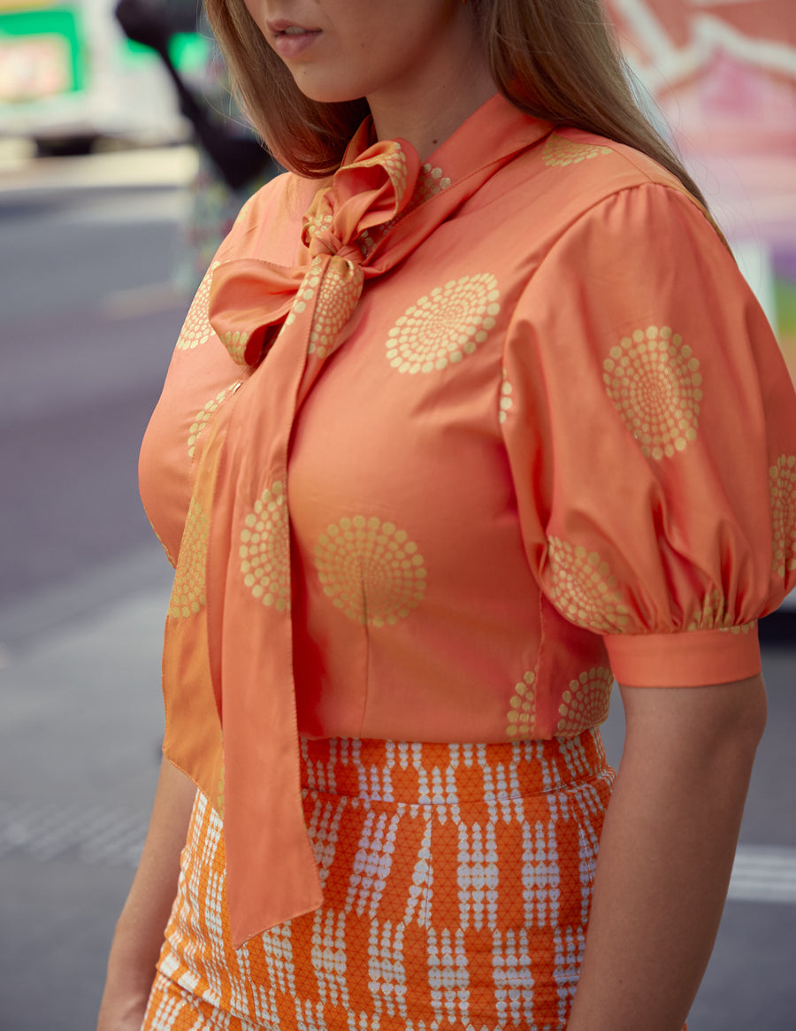 Orange Jacquard Blouse