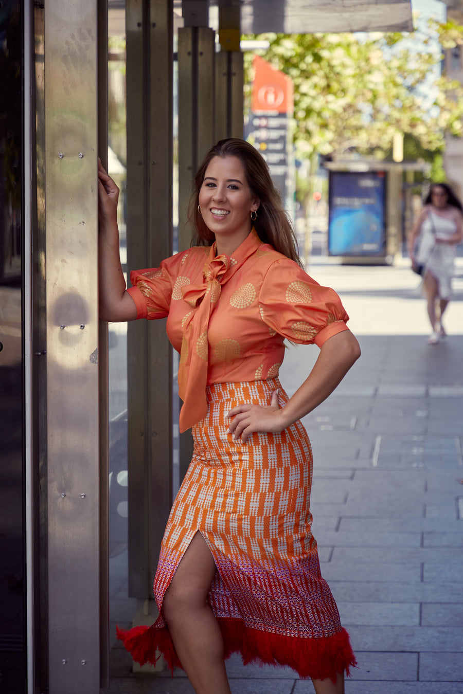 Orange Jacquard Blouse