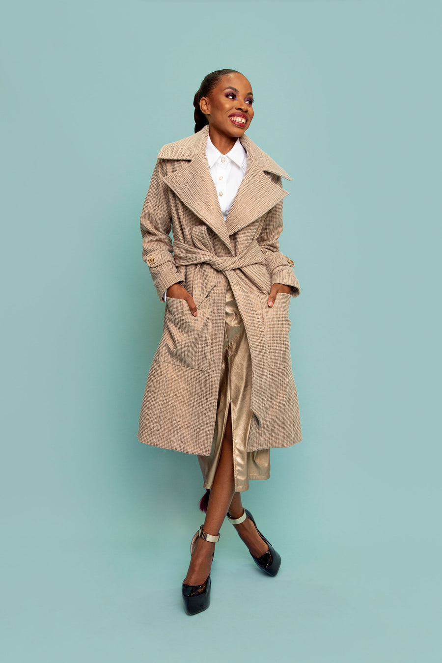 Gold Laminated Italian Wool Coat