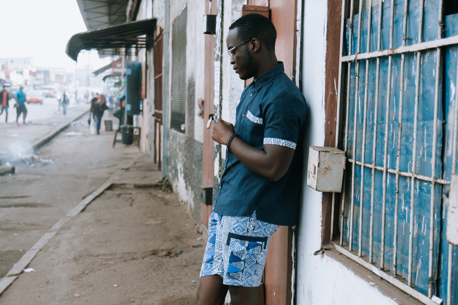 Blue Block Print Shorts