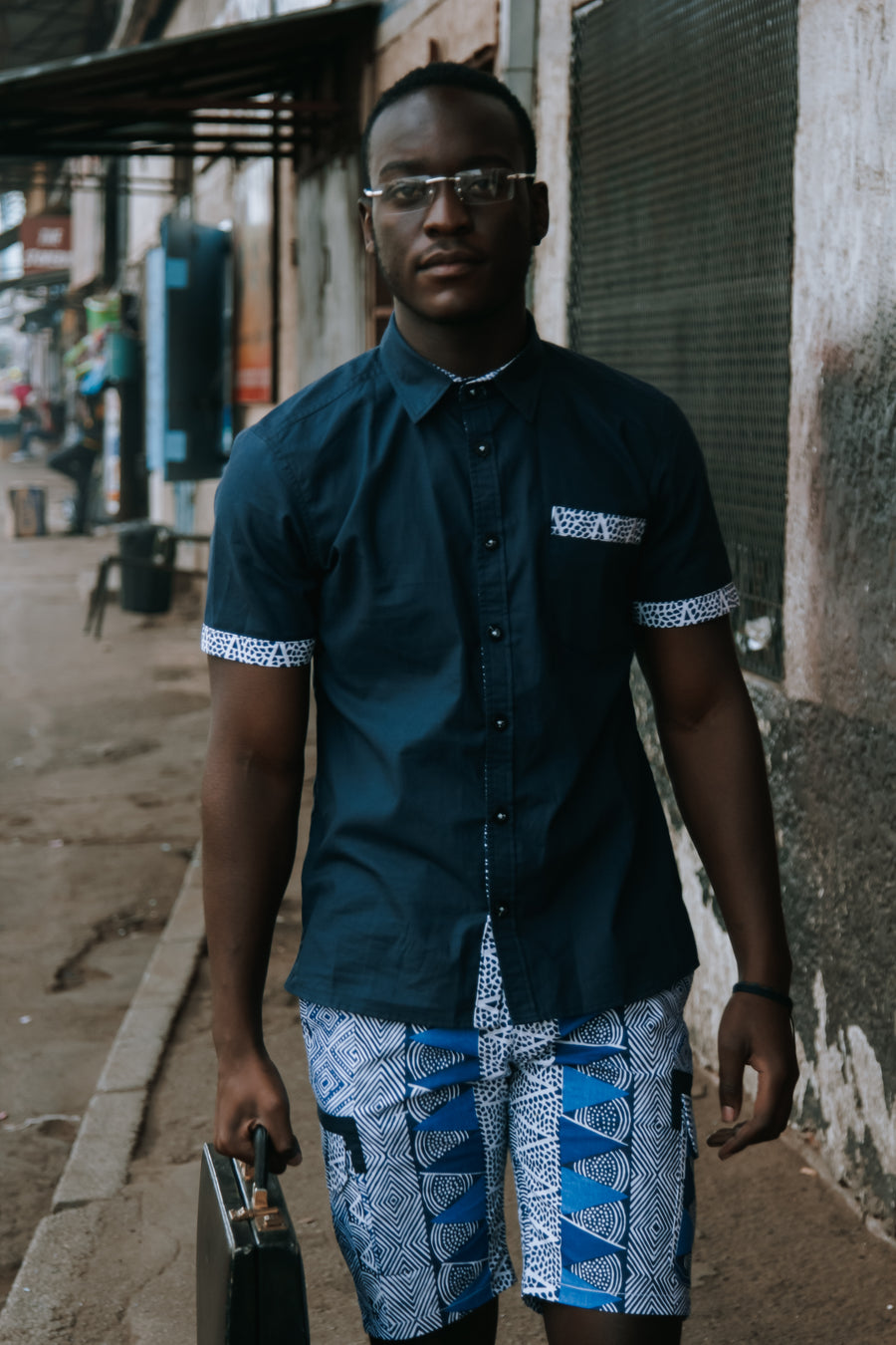 Blue Block Print Shorts