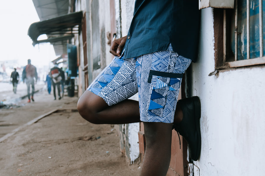 Blue Block Print Shorts
