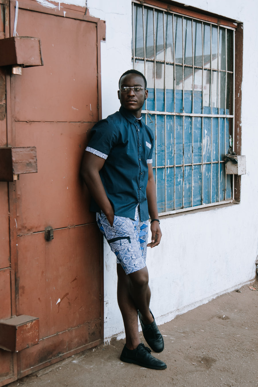 Blue Block Print Shorts