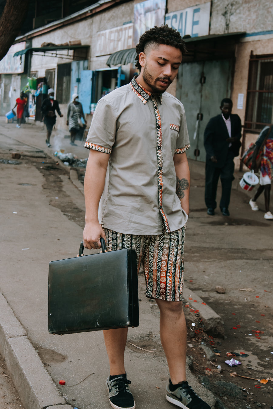 Brown Block Print Shorts