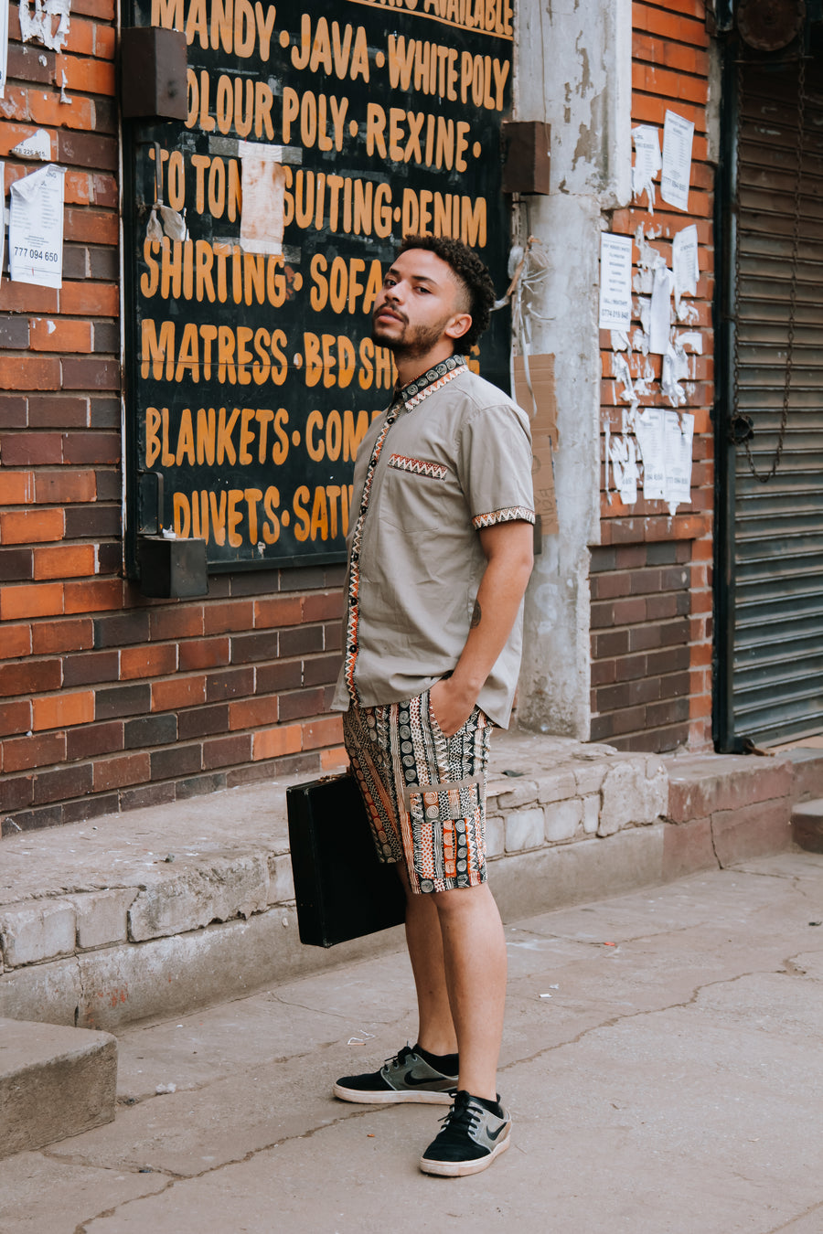 Brown Block Print Shorts