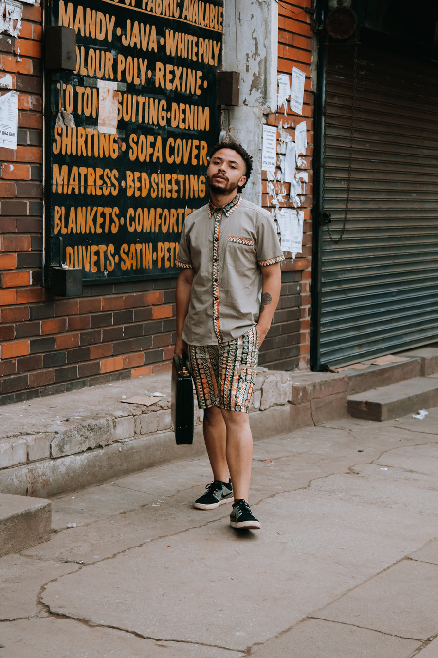 Brown Block Print Shorts