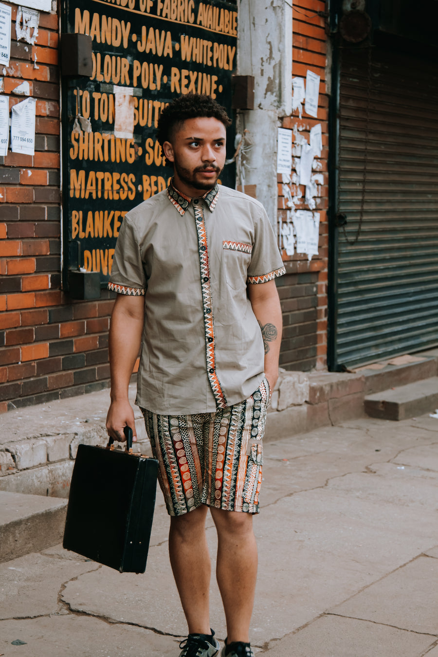 Brown Block Print Shorts