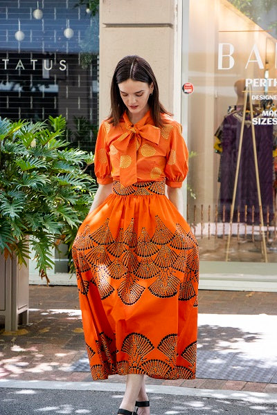 Orange Cotton Maxi Skirt