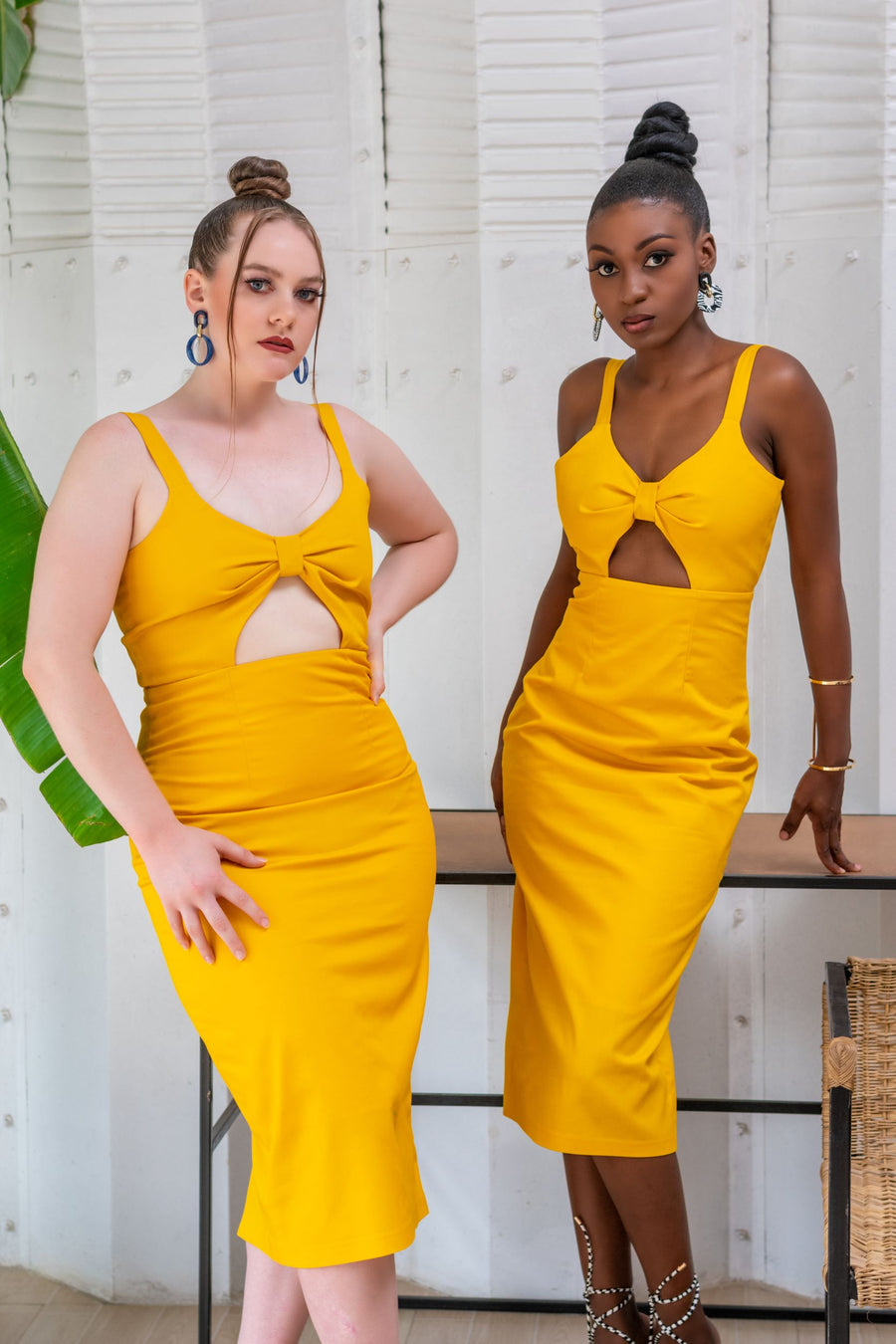 Yellow Front Twist Dress